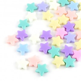 約14mm×13mm アソート30個入 アクリルビーズ 星 穴約1.6mm / スター 五芒星 スペーサー ミックス MIX  光沢あり プラスティック パステルカラー カラフル POP ポップ 可愛