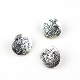 直径約17mm 3個入 アンティーク風 メタルボタン 足つき 花柄 銀古美 / シルバー フラワー 亜鉛合金 金属製 裏穴ボタン 足つきボタン 円形 シルバー 服 バッグ ハンドメイド材料 【ゆうパケ