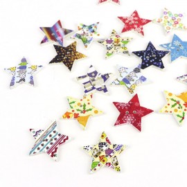 約 24mm×23mm 10個入 ウッドボタン 星 穴1.6mm アソート / クリスマス Xmas スター 手芸用品 ハンドメイド材料【ゆうパケット対応】|ボタン|その他