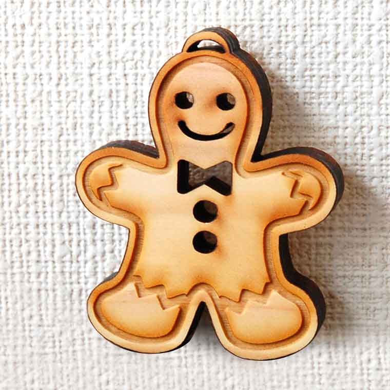 アンシャンテラボ 木製 クリスマスオーナメント 9mm厚 ジンジャーマン / オリジナル商品 紐付き Xmas 飾り 装飾 ツリー飾り デコレーション  【無料ギフトボックス付】【ゆうパケット対応】