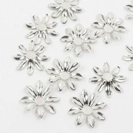30mm×30mm  10個入 台座 フラワー シルバー/ サークル ナチュラル 花 装飾パーツ デコパーツ 貼り付け ハンドメイド材料【ゆうパケット対応】|チャーム|その他