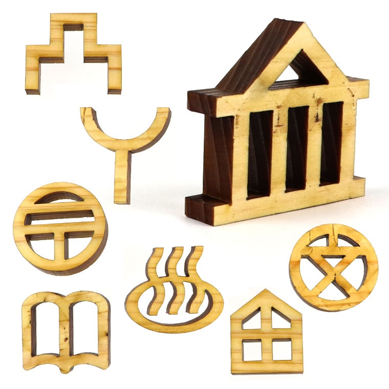 木製 切り抜き文字 地図記号 2cm 厚さ6mm アンシャンテラボ / 切り文字 切文字 パーツ ハンドメイド クラフト DIY アクセサリー 手作り 看板 表示 インテリア 飾り 勉強 ウッド ひのき ヒノキ【ゆうパケット対応】