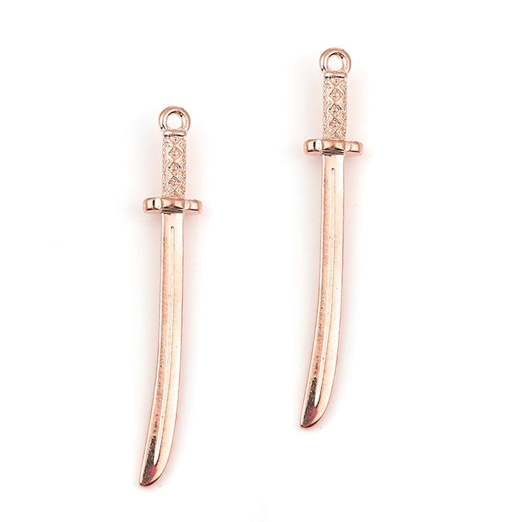 2個入 50mm×8mm メタルチャーム 剣 ピンクゴールド / 刀剣 とうけん 剣