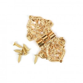 53mm×28mm 1個入 ドアヒンジ ゴールド / ネジ付 蝶番 レトロ調 煌びやか 細長 ひんじ ちょうつがい 丁番 ちょうばん 蓋 小箱 開き戸 扉 カルトナージュ DIY 工作 ハンドメイド【