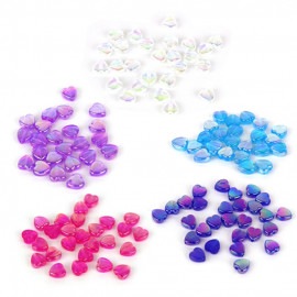 約9×8mm 50個入 アクリルビーズ ハート オーロラカラー 穴1.6mm 全5色 / カラフル 虹色 手芸 プラビーズ スペーサー LOVE バレンタイン きらきら ブルー ピンク 紫 ホワイト 