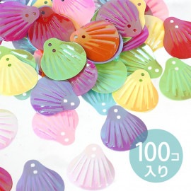 19mm×18mm 100枚入 スパンコール シェル オーロラカラー アソート / 貝殻 かい 海 夏 MIX 光沢 スパングル spangle 反射 縫い付け ぬいつけ 刺繍 パイエット paill