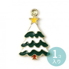 25mm×16mm 1個入 メタルチャーム クリスマスツリー ゴールド ホワイト グリーン エナメル / ツリー クリスマス xmas かわいい メタルパーツ ペンダントトップ チャーム 緑 みどり 
