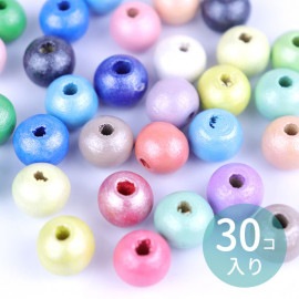 10mm×8.5mm 30個入 ウッドビーズ 球形 アソート メタリックカラー / 木製 オーナメント  ポップ ミックス MIX ニスなし ラウンド スペーサー パール カラフル 工作材料 ハンドメ