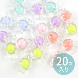 約16mm×8mm アソート20個入 アクリルビーズ ビーズインビーズ キャンディ 穴:約2mm / 透明 クリア カラフル ミックス 手芸 プラビーズ つやつや パステルカラー スペーサー 飴 あめ