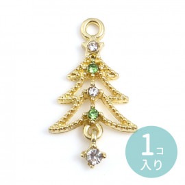 27mm×15mm 1個入 メタルチャーム クリスマスツリー ラインストーン付き  / クリスマス xmas 石 ラインストーンチャーム パーツ Christmas モミの木 樹 植物 冬 かわいい 