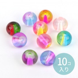 約8mm×7mm アソート10個入 ガラスビーズ 球体 グラデーション 穴約1.2mm / 丸形ビーズ グラスビーズ glass 透明 クリアカラー MIX ミックス 円形 球 玉 クリア ピンク パ