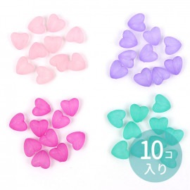 12mm×13mm 10個入 アクリルビーズ ハート ツヤなし 全4色 穴1.8mm / カラフル ミックス 半透明  光沢なし ツヤ消し つや無し マット 手芸  プラスティック プラビーズ スペー