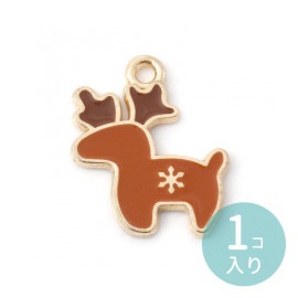 20mm×16mm 1個入 メタルチャーム トナカイに雪の結晶 ゴールド ブラウン エナメル / トナカイ となかい クリスマス xmas かわいい 雪 雪の結晶 全身 メタルパーツ ペンダントトップ