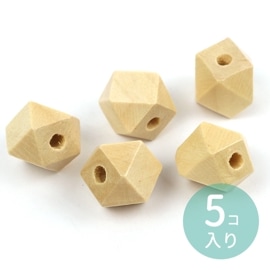 11mm×12mm ナチュラルウッドビーズ 多面体 ニスあり 穴3mm 5個入 / 木製ビーズ 木のビーズ 木製 オーナメント 無垢 木目 天然 ポリゴン 六角形 スペーサー 工作材料 つやあり 艶あ