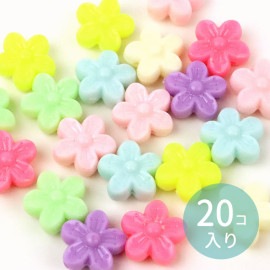約15mm×15mm アソート20個 アクリルビーズ パステルカラー フラワー 5枚の花びら 大 穴約1.5mm / ツヤあり つや有り 花 ボタニカル スペーサー パステル ミックス MIX 不透明
