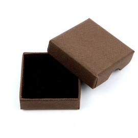約50×50×15mm ギフトボックス スポンジ付き ブラウン （1個入）/ アクセサリーケース ジュエリーボックス クラフトボックス 布目 リング 指輪 組立済 エンボス 高級感 こげ茶 茶色 ダー