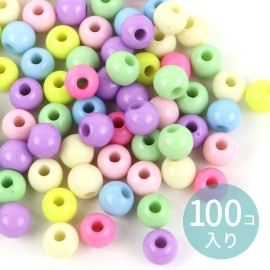 約6mm×5mm アソート 100個入 アクリルビーズ 球形 穴約1.8mm カラフル / バレル型 樽型 ポニービーズ 不透明 スペーサー ミックス MIX プラスティック マットカラー パステル 