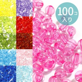 6mm 全11色 100個入 アクリルビーズ 球形 クリアカラー / 円形 丸型 透明 ピンク イエロー ブルー グリーン オレンジ レッド スペーサー カラフル ポップ ビーズ 子供 アクセサリー 