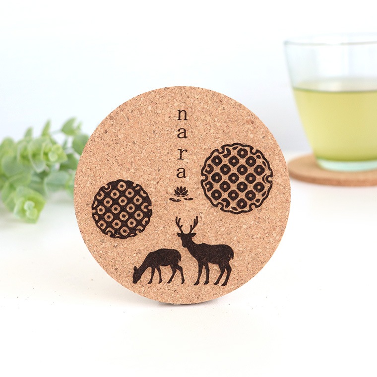 丸コースター 草を食む鹿 コルク製 奈良のおみやげ アンシャンテラボ