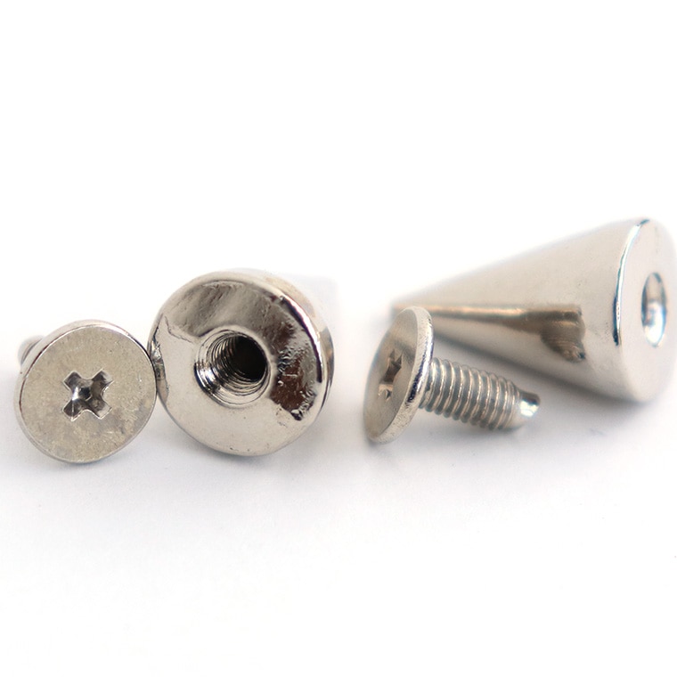 2個入 スタッズパーツ 15mm×10mm 留め具：8mm×7mm シルバー 円錐