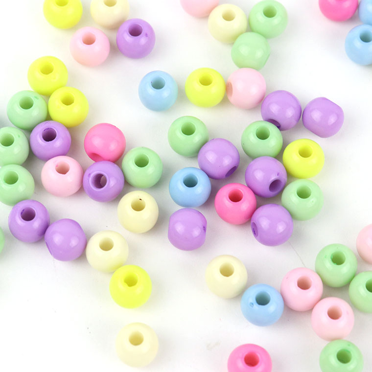 約6mm×5mm アソート 100個入 アクリルビーズ 球形 穴約1.8mm カラフル