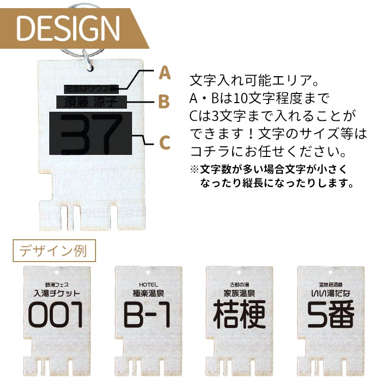 銭湯キー風キーホルダー 印字 木製 アンシャンテラボ / オリジナル商品
