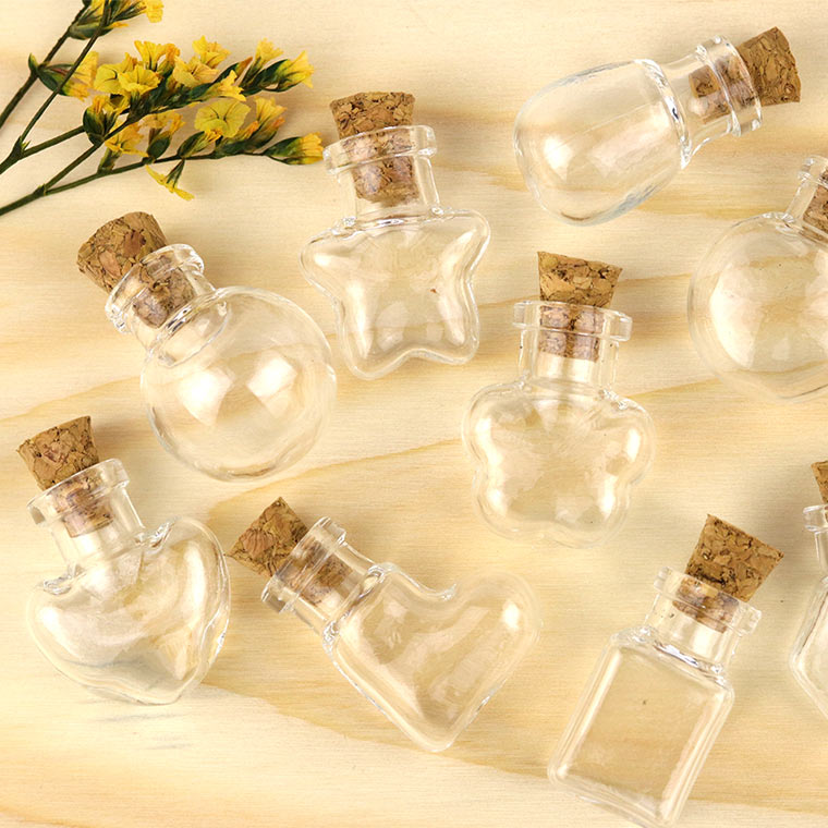 10個セット 水滴型 24×15mm ガラス小瓶 / コルク瓶 コルク栓 ミニ