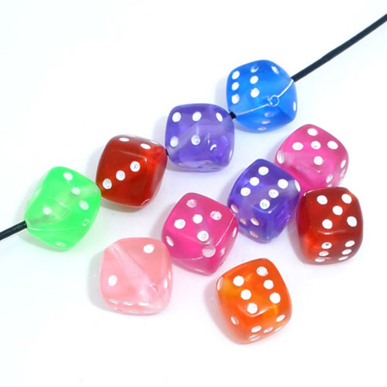 7mm 30個入 アソート アクリルビーズ サイコロ クリアカラー 穴1.3mm