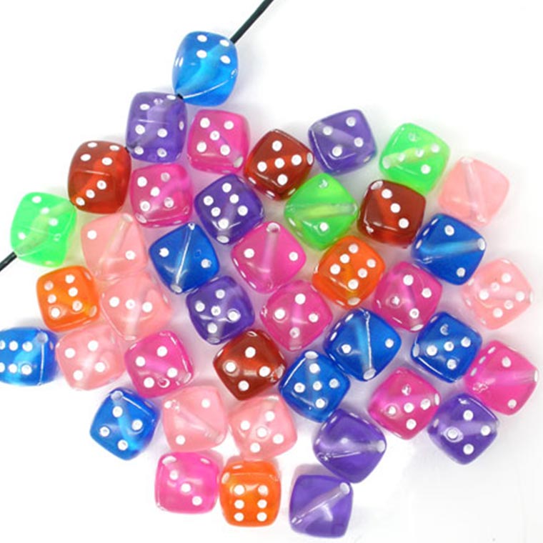 7mm 30個入 アソート アクリルビーズ サイコロ クリアカラー 穴1.3mm