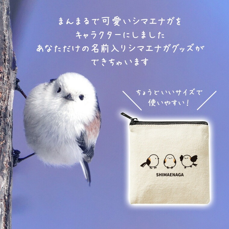 シマエナガ スクエアフラットポーチ ナチュラル アンシャンテラボ