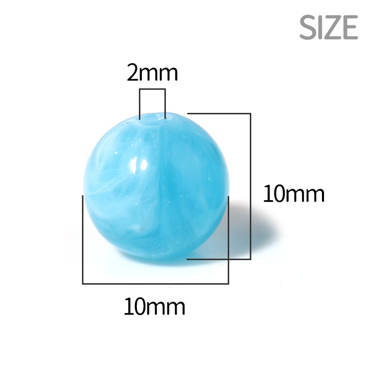 約10mm 20個入 アクリルビーズ マーブルカラー 全12色 球形 円形 穴2mm 