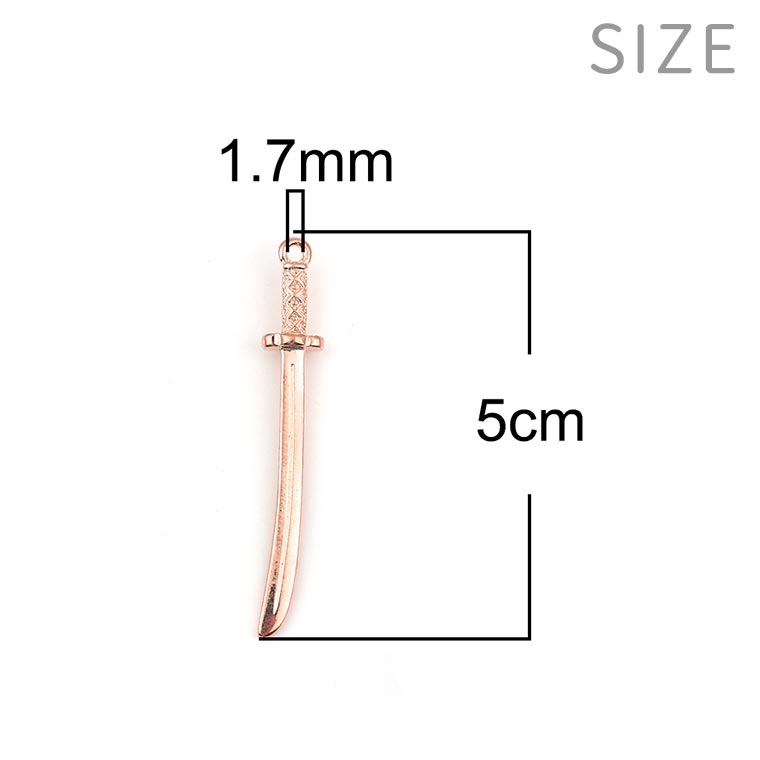 2個入 50mm×8mm メタルチャーム 剣 ピンクゴールド / 刀剣 とうけん 剣