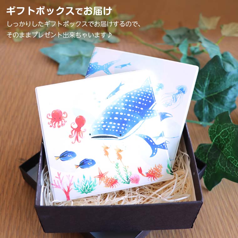 名入れ 珪藻土 コースター 正方形 ペア 海の生き物 アンシャンテラボ