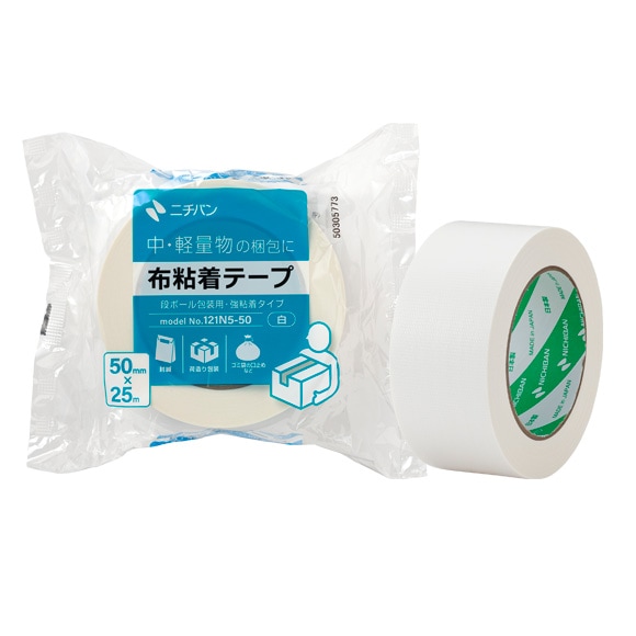 ニチバン 121N5-50 カラー布粘着テープ 50mmX25m 1箱 30巻入 白 | 包装