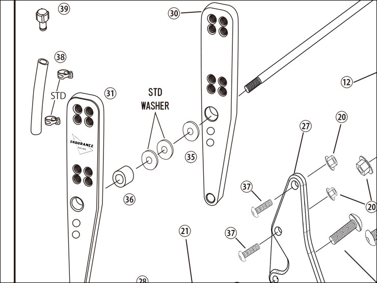 【レース専用】 35.COLLAR LH STEP BASE PLATE[バックステップキット(EF650K26J1)：補修部品]