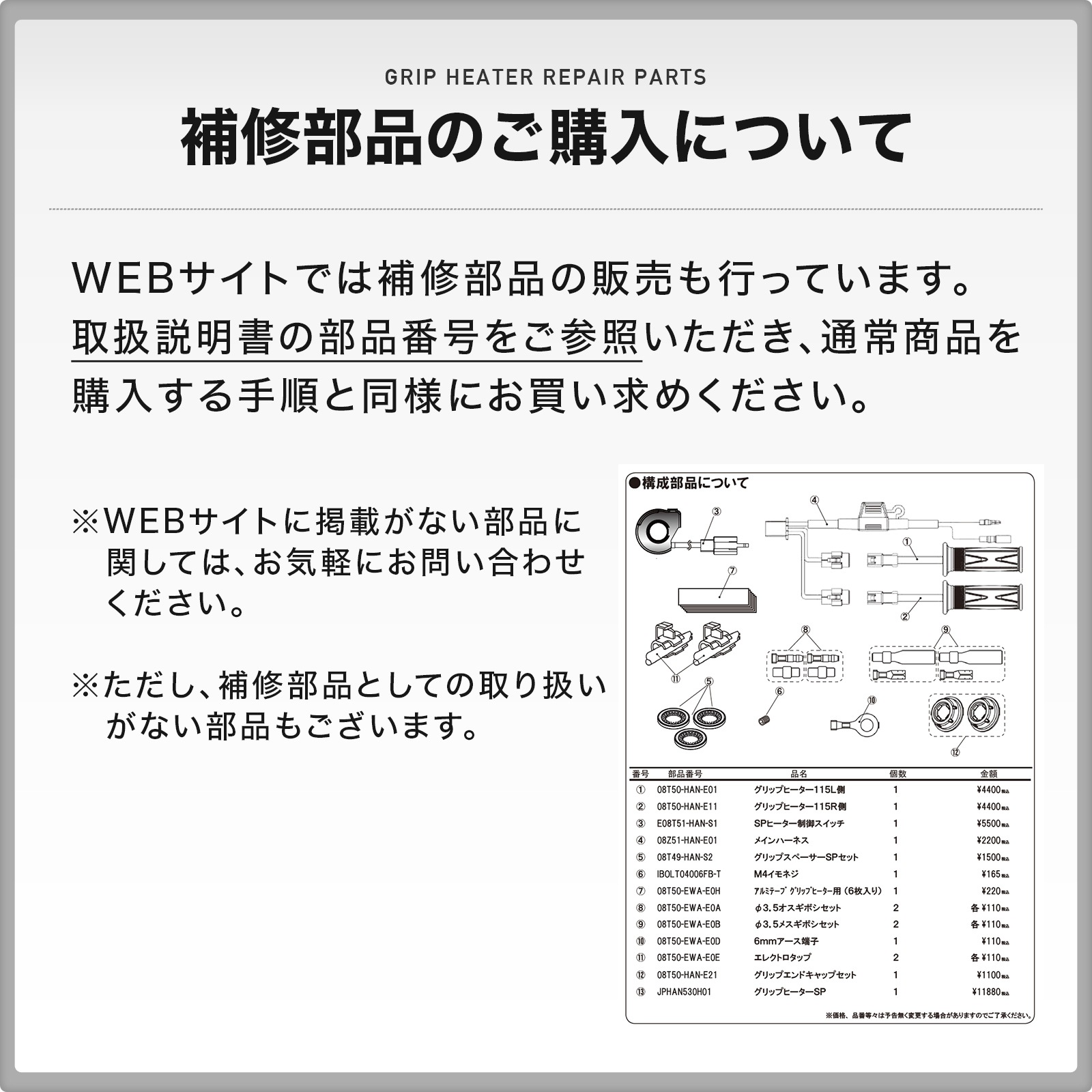 X350 X30 グリップヒーターセット HG120 | エンデュランス パーツカタログ