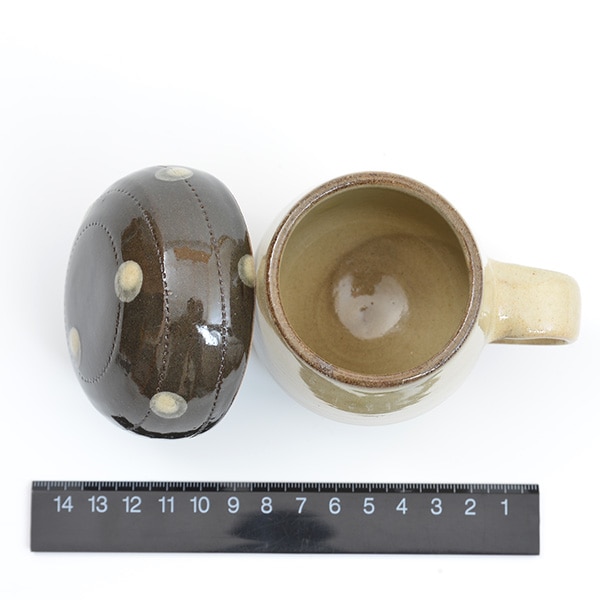 小石原焼 ヤママル窯 きのこカップ 小(濃青茶・白ドット)