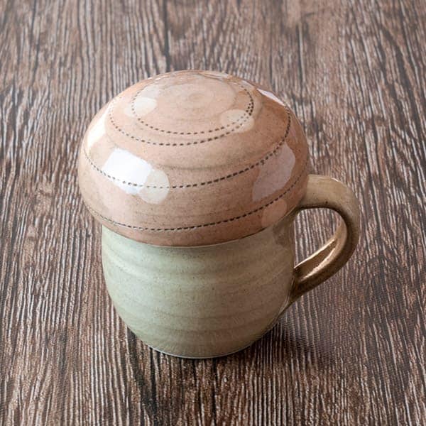 小石原焼 ヤママル窯 きのこカップ 小(ピンク・白ドット)