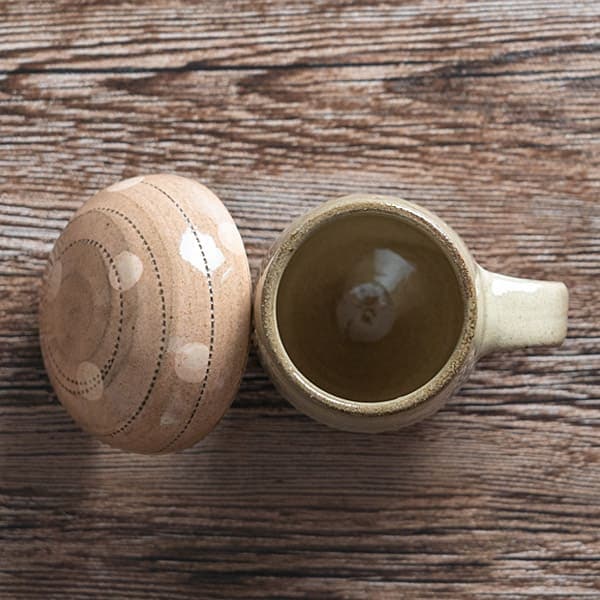 小石原焼 ヤママル窯 きのこカップ 小(ピンク・白ドット)