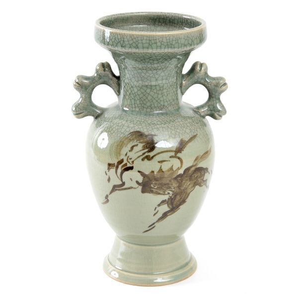 大堀相馬焼 松永窯 耳付き花瓶(中)