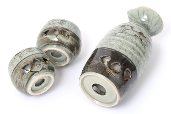 大堀相馬焼 松永窯 二重徳利(二合)・二重ぐい呑み2個 酒器揃えセット