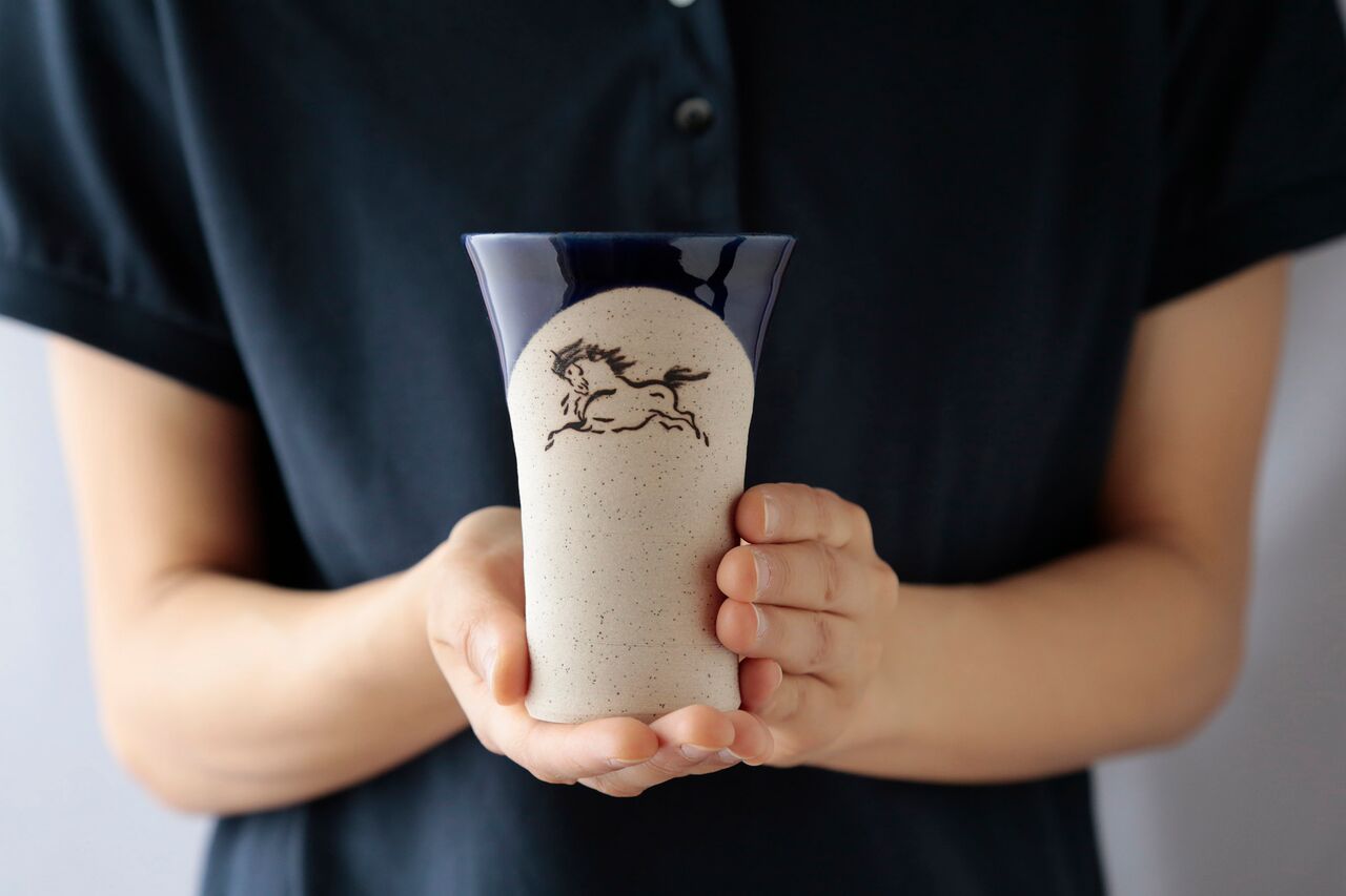 大堀相馬焼 松永窯 中タンブラー (コバルトブルー)