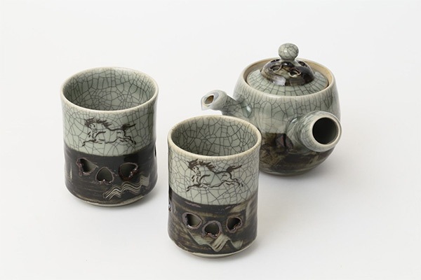 大堀相馬焼 松永窯 茶器揃えセット(二重急須・夫婦二重湯呑み)