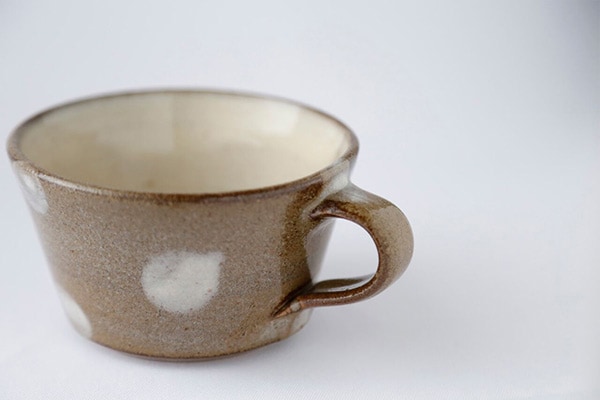 小石原焼 ヤママル窯 水玉スープカップ(茶)