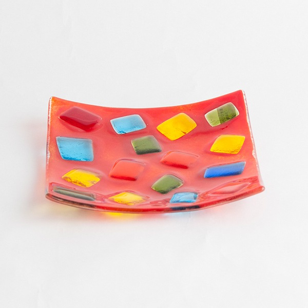 琉球ガラス　グラスアート藍　万華鏡プレート 14cm(赤) (ラッピング・熨斗不可)