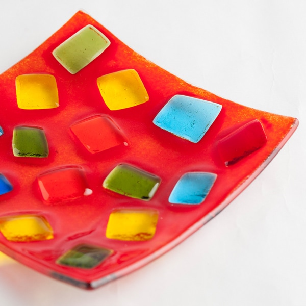 琉球ガラス　グラスアート藍　万華鏡プレート 14cm(赤) (ラッピング・熨斗不可)