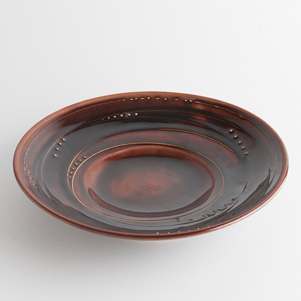 大堀相馬焼 吉田直弘 飴釉線紋大皿