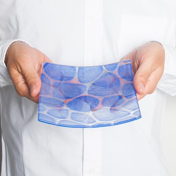 琉球ガラス　グラスアート藍　Minasoko プレート14.5cm(ブルー) (ラッピング・熨斗不可)