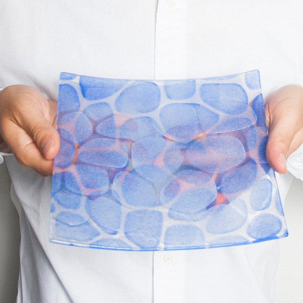 琉球ガラス　グラスアート藍　Minasoko プレート19.5cm(ブルー) (ラッピング・熨斗不可)