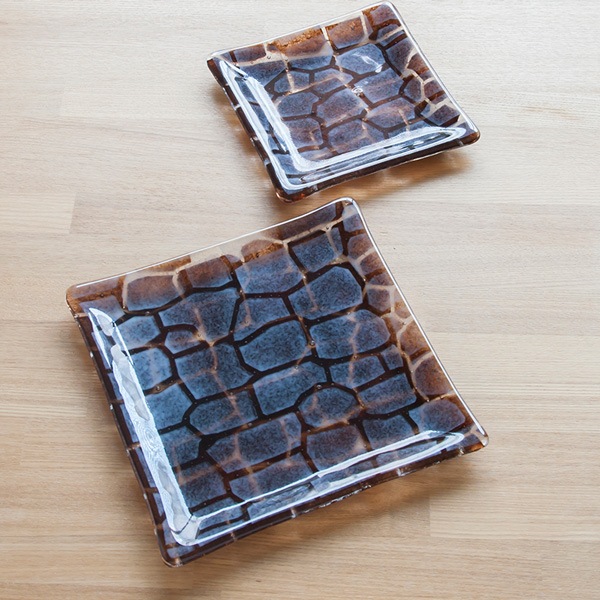 琉球ガラス グラスアート藍　GUSUKU プレート15cm(座喜味城 Zakimi Gusuku) (ラッピング・熨斗不可)